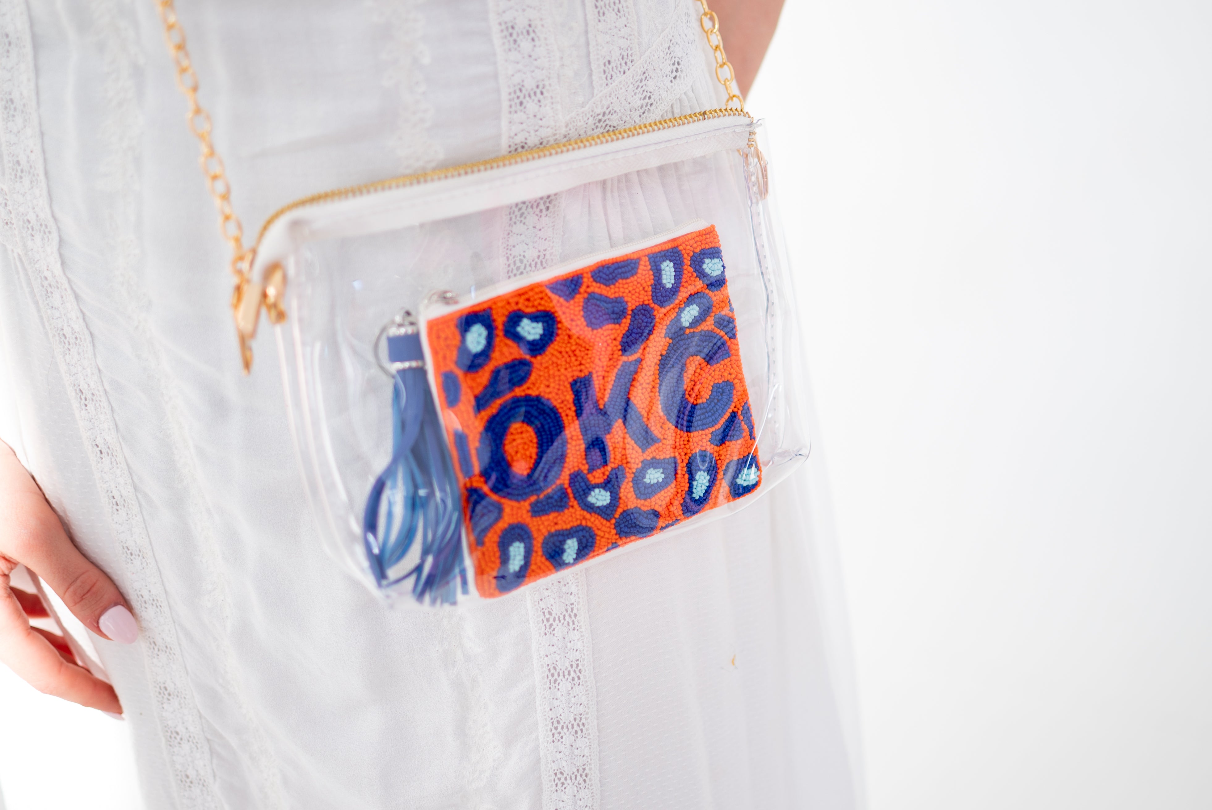 Handmade Beaded Gameday Custom Coin Purse | Bag for Clear Stadium Bags | OKC Thunder | 405 Local Original | Oklahoma I Leopard