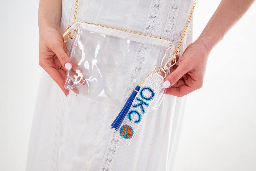 OKC Thunder Gameday Beaded Keychain Purse Charm I Handmade Basketball I Sequin Keyring