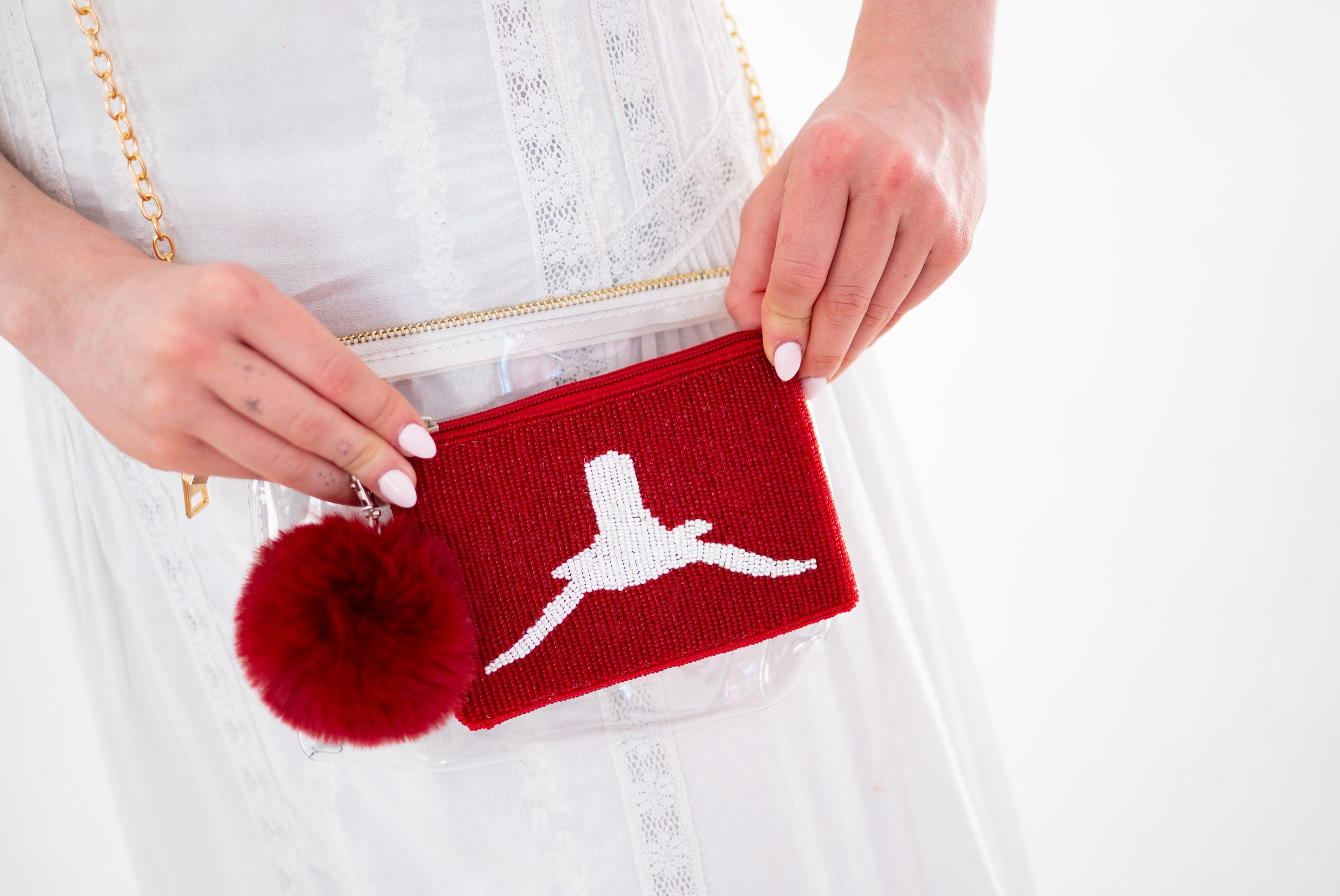 Handmade Beaded Pearl Gameday Custom Coin Purse | Bag for Clear Stadium Bags | Oklahoma Sooners | Boomer | 405 Local Original | OU I Beat Texas