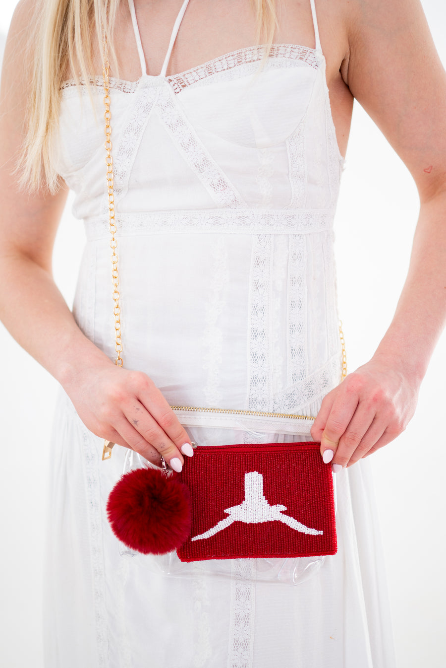 Handmade Beaded Pearl Gameday Custom Coin Purse | Bag for Clear Stadium Bags | Oklahoma Sooners | Boomer | 405 Local Original | OU I Beat Texas