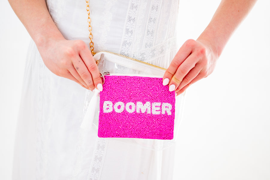 Handmade Beaded Pink Gameday Custom Coin Purse | Bag for Clear Stadium Bags | Oklahoma Sooners | Boomer | 405 Local Original | OU