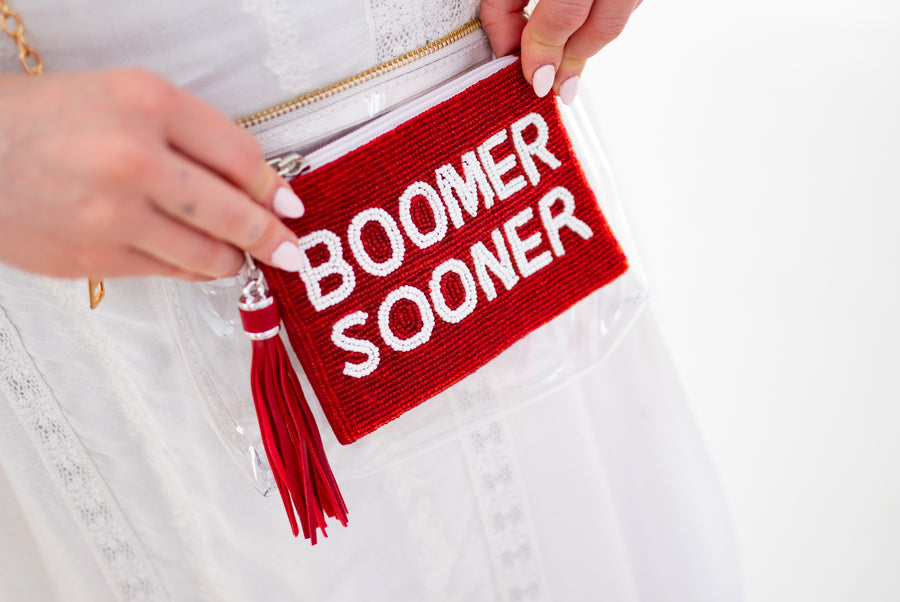 Handmade Beaded Gameday Custom Coin Purse | Bag for Clear Stadium Bags | Oklahoma Sooners | Boomer | 405 Local Original | OU
