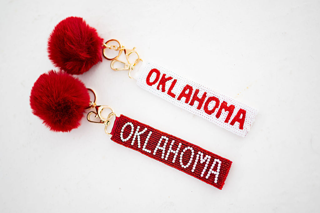 Oklahoma Bag Charm / Keychain / Wristlet Sequins White