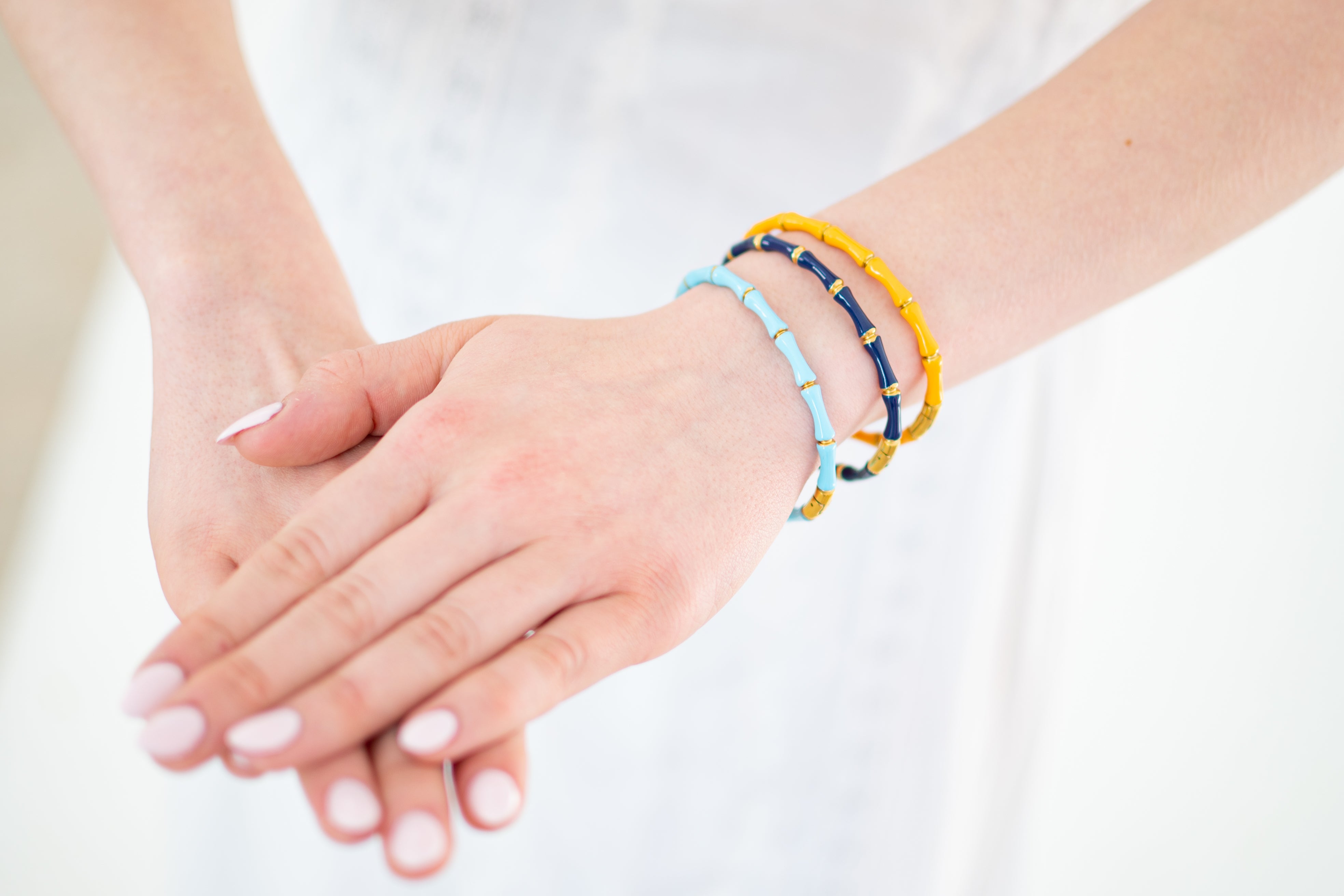 Bamboo Enamel Clasp Bracelets I Grand Millennial I Chic Stacking Bracelets