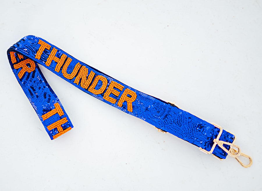 Hand Beaded OKC Thunder Gameday Strap – Adjustable Bag Strap, Blue Beaded Purse Strap for Basketball Fans, Game Day Accessories - SEQUINS