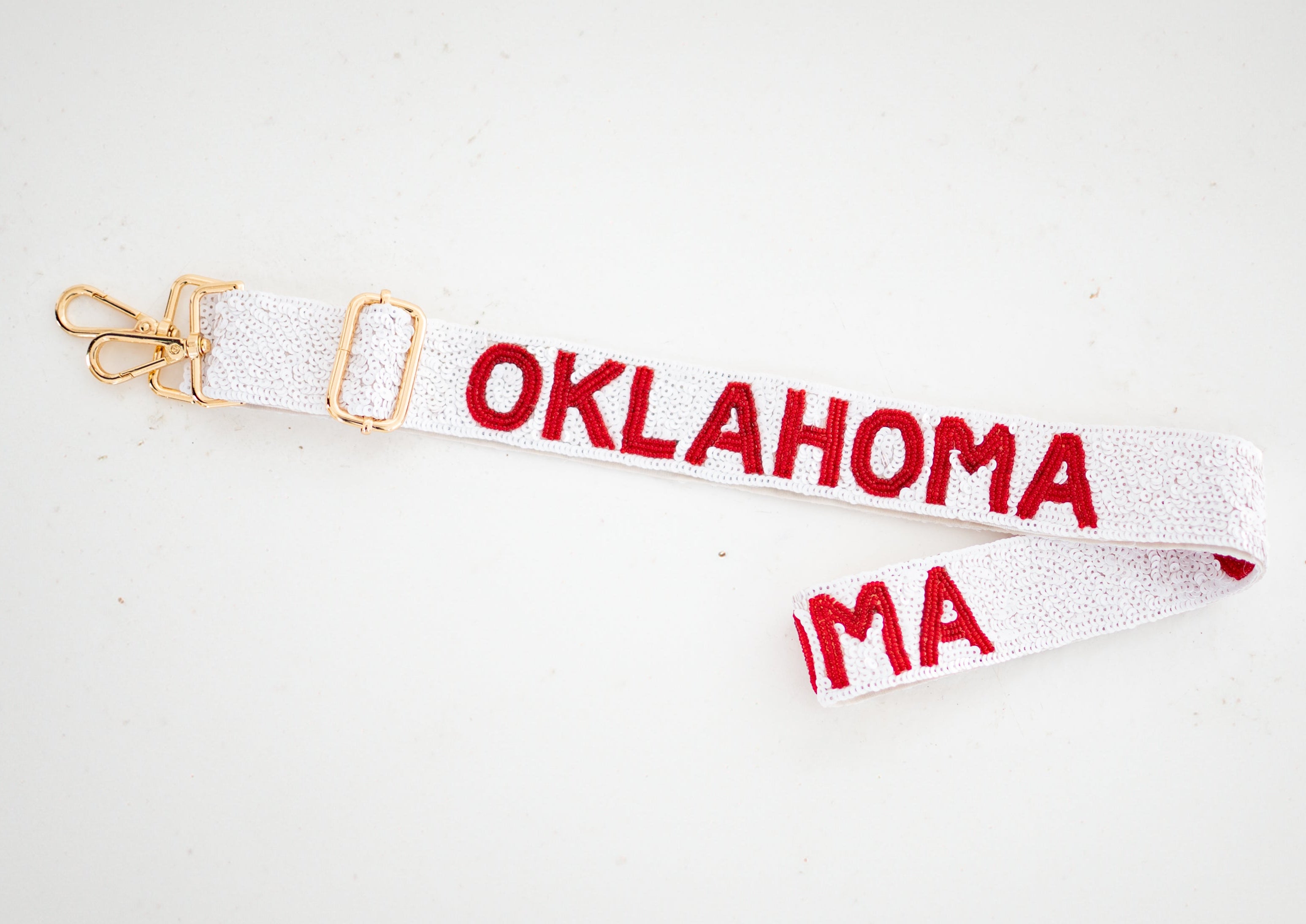 Handmade Beaded Oklahoma Sequins Gameday Custom Purse Strap | Bag for Clear Stadium Bags | Oklahoma Sooners | Boomer - SEQUINS