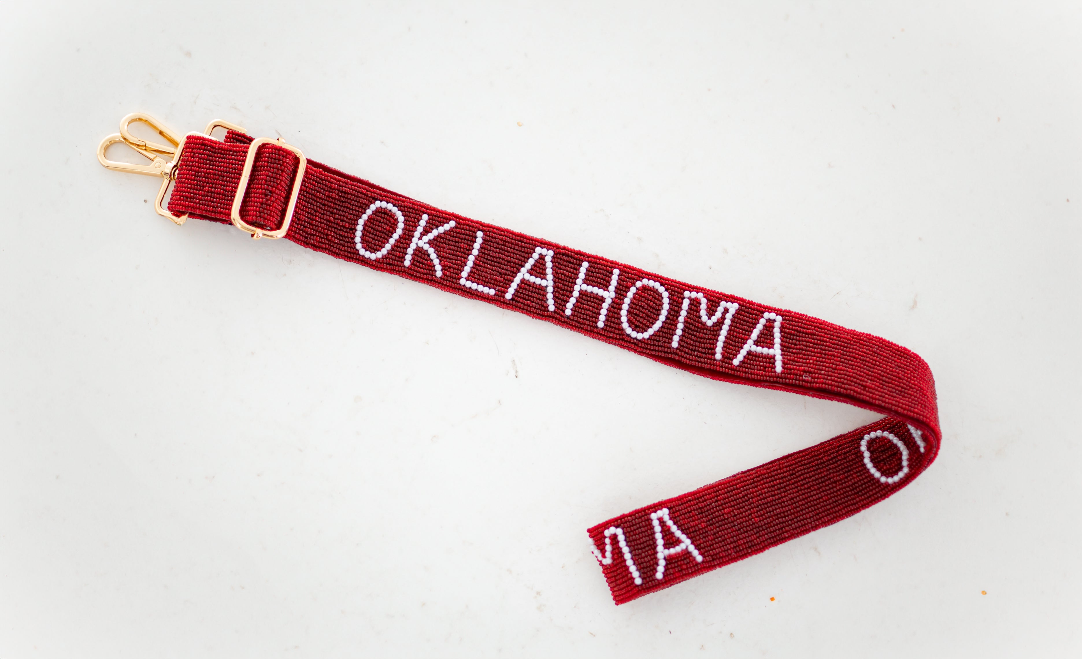Hand Beaded OU Sooners Gameday Strap – Adjustable Bag Strap, Crimson Beaded Purse Strap for Oklahoma Football Fans, Game Day Accessories