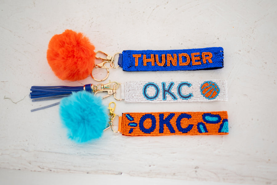 OKC Thunder Gameday Beaded Keychain Purse Charm I Handmade Basketball I Sequin Keyring