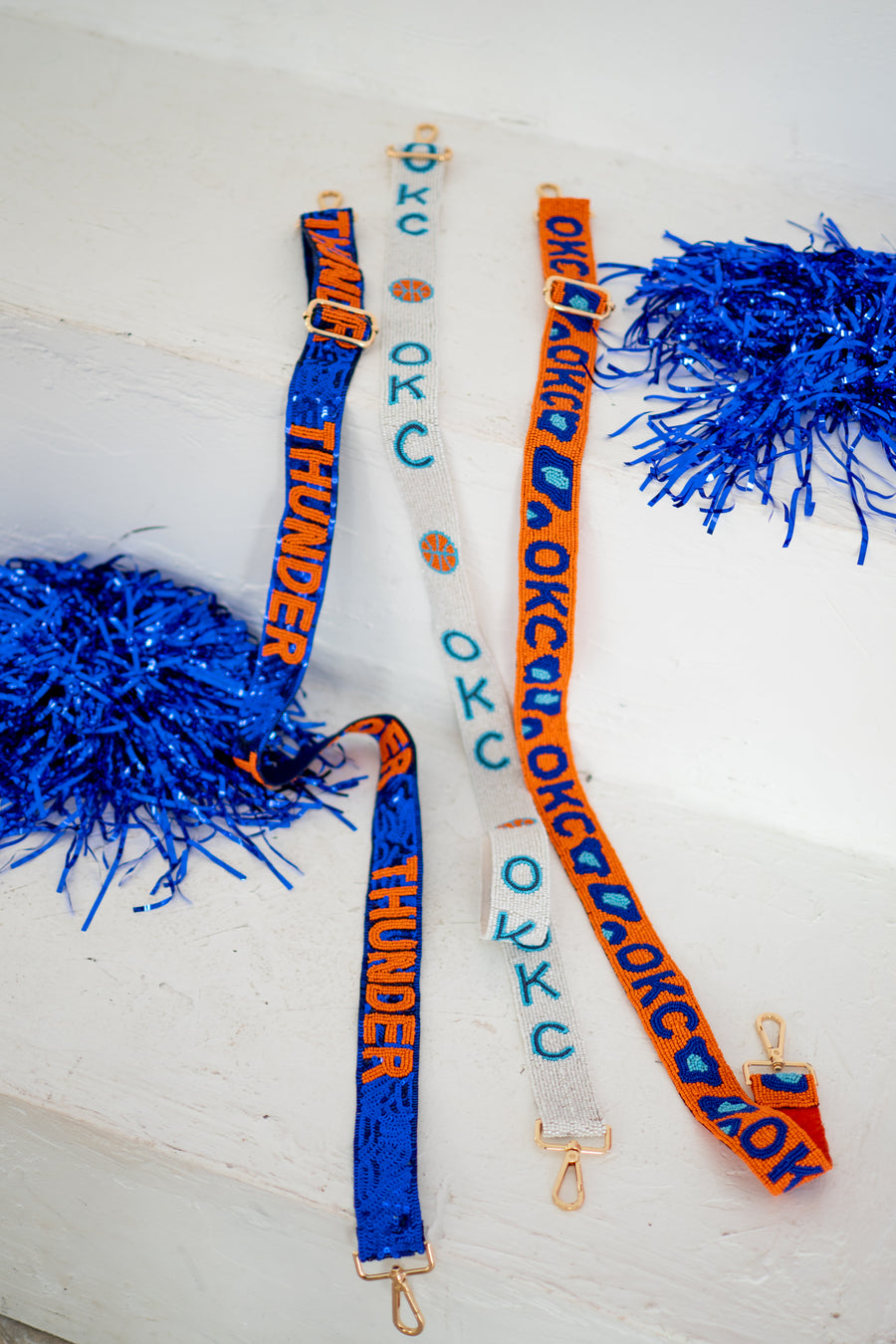 Hand Beaded OKC Thunder Gameday Strap – Adjustable Bag Strap, Blue Beaded Purse Strap for Basketball Fans, Game Day Accessories - SEQUINS