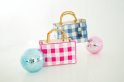 Hand Beaded Gingham Bag with Bamboo Handle | Pink & White Summer Purse | Artisan Made Statement Handbag | Max & Margaux Exclusive
