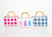 Hand Beaded Gingham Bag with Bamboo Handle | Pink & White Summer Purse | Artisan Made Statement Handbag | Max & Margaux Exclusive