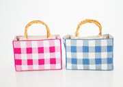 Hand Beaded Gingham Bag with Bamboo Handle | Pink & White Summer Purse | Artisan Made Statement Handbag | Max & Margaux Exclusive