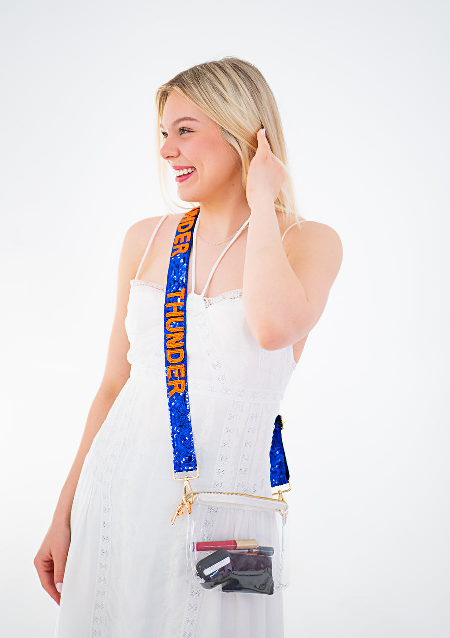 Hand Beaded OKC Thunder Gameday Strap – Adjustable Bag Strap, Blue Beaded Purse Strap for Basketball Fans, Game Day Accessories - SEQUINS
