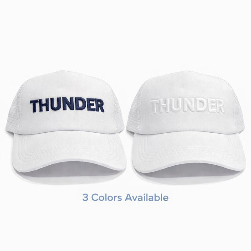 OKC Thunder Hat – White Trucker Hat | Game Day Embroidered Baseball Hat | OKC Fan Gear | Spirit Accessories