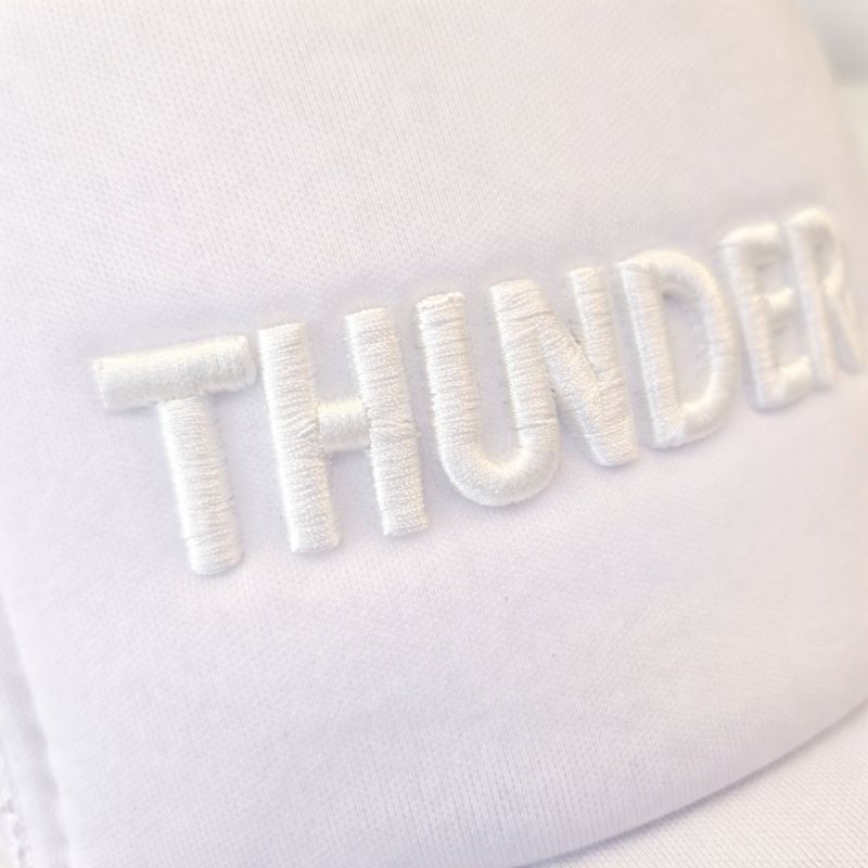 OKC Thunder Hat – White Trucker Hat | Game Day Embroidered Baseball Hat | OKC Fan Gear | Spirit Accessories
