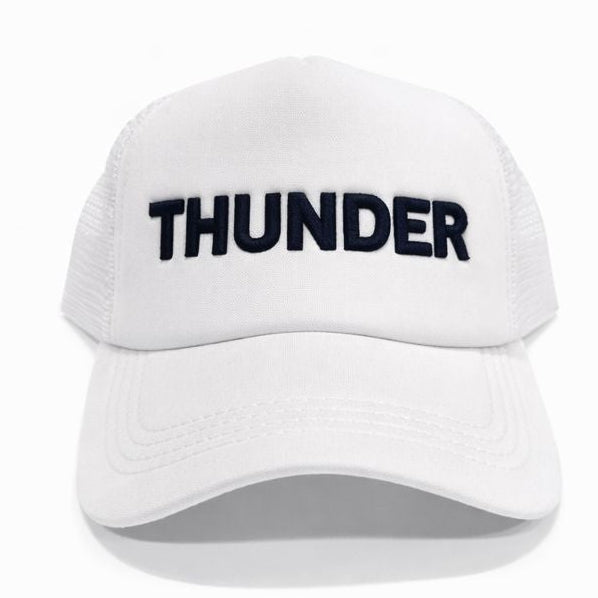 OKC Thunder Hat – White Trucker Hat | Game Day Embroidered Baseball Hat | OKC Fan Gear | Spirit Accessories