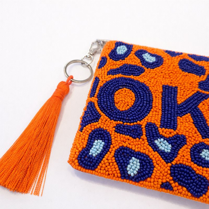 Handmade Beaded Gameday Custom Coin Purse | Bag for Clear Stadium Bags | OKC Thunder | 405 Local Original | Oklahoma I Leopard