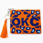 Handmade Beaded Gameday Custom Coin Purse | Bag for Clear Stadium Bags | OKC Thunder | 405 Local Original | Oklahoma I Leopard