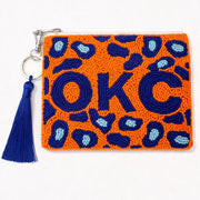 Handmade Beaded Gameday Custom Coin Purse | Bag for Clear Stadium Bags | OKC Thunder | 405 Local Original | Oklahoma I Leopard