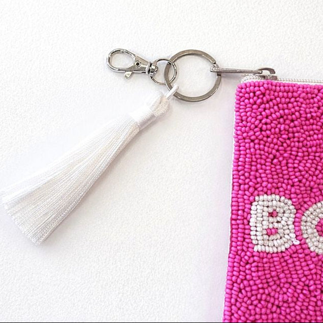 Handmade Beaded Pink Gameday Custom Coin Purse | Bag for Clear Stadium Bags | Oklahoma Sooners | Boomer | 405 Local Original | OU