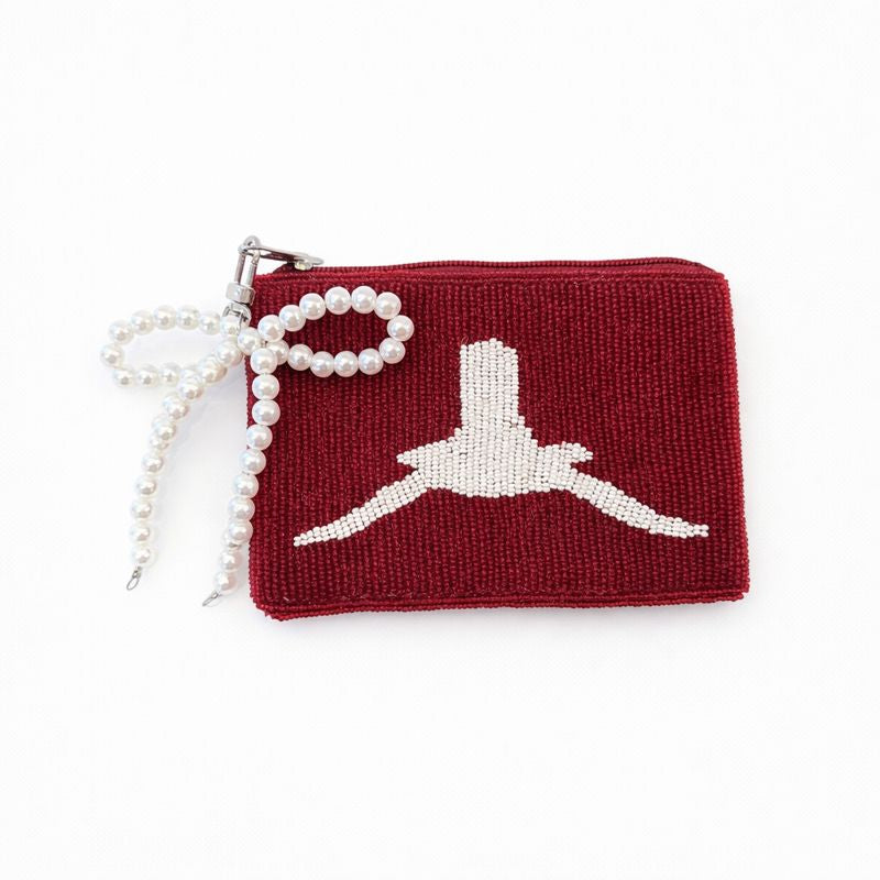Handmade Beaded Pearl Gameday Custom Coin Purse | Bag for Clear Stadium Bags | Oklahoma Sooners | Boomer | 405 Local Original | OU I Beat Texas