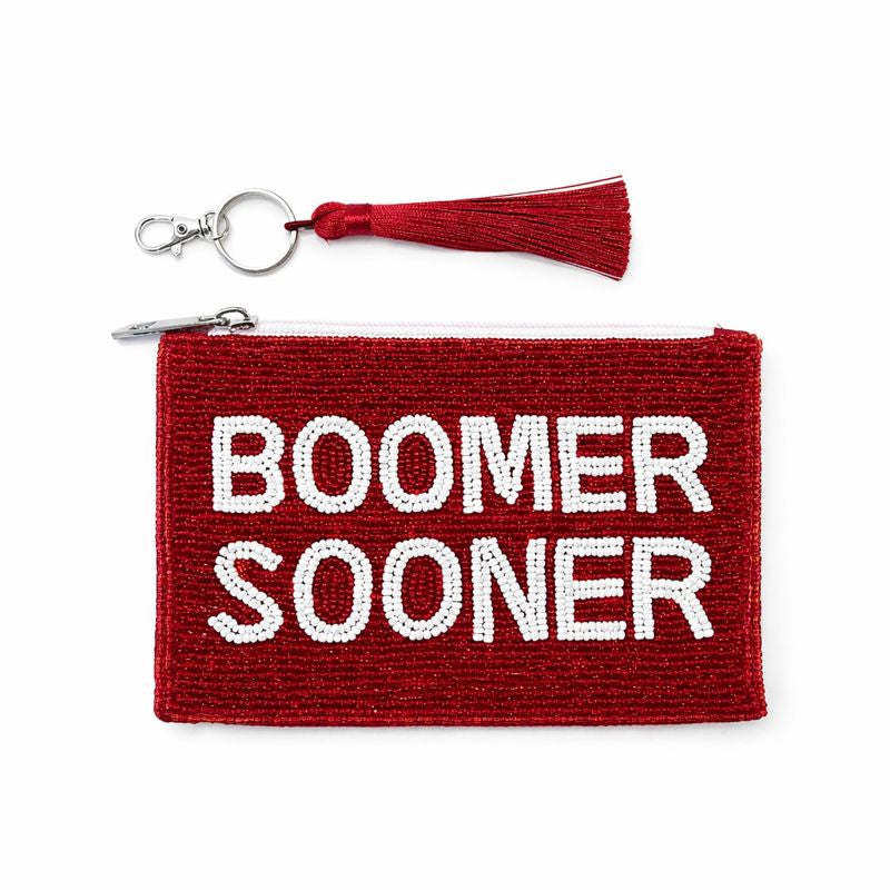 Handmade Beaded Gameday Custom Coin Purse | Bag for Clear Stadium Bags | Oklahoma Sooners | Boomer | 405 Local Original | OU