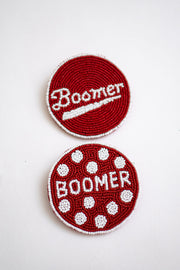 OKLAHOMA HAND BEADED GAMEDAY BUTTON - PUSH PIN FAN ACCESSORIES - RETRO FONT