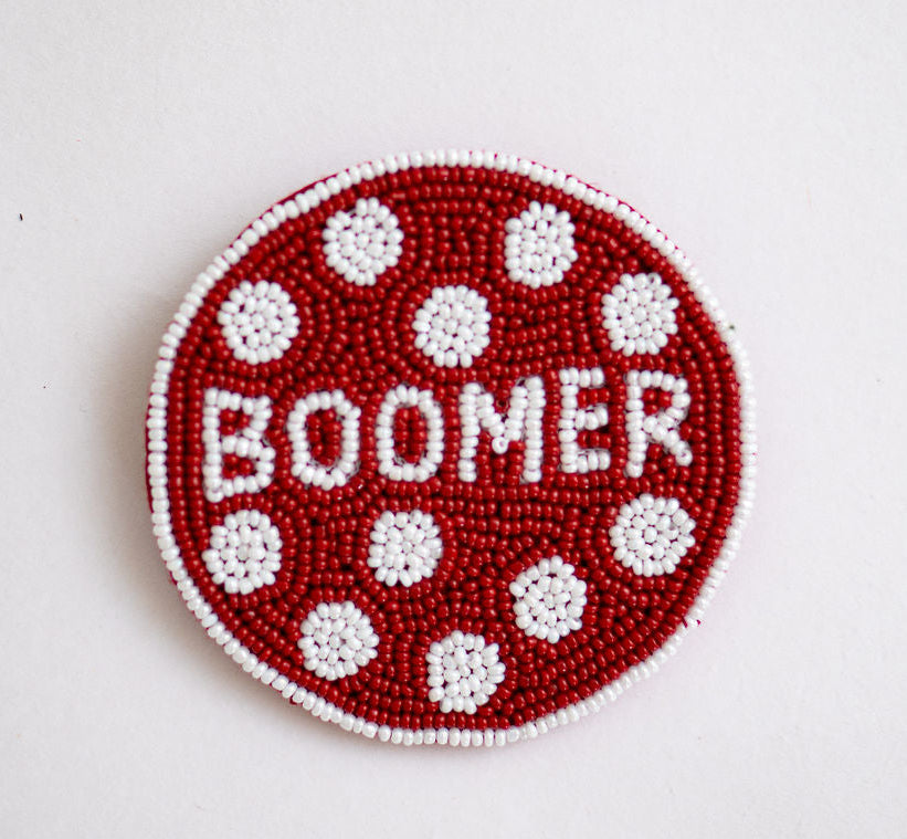 OKLAHOMA HAND BEADED GAMEDAY BUTTON - PUSH PIN FAN ACCESSORIES - POLKA DOTS