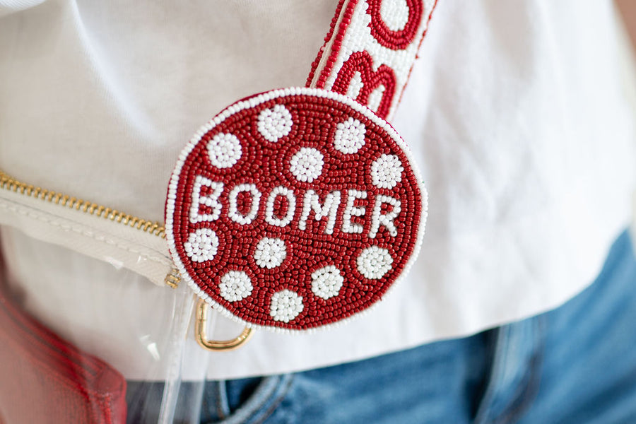 OKLAHOMA HAND BEADED GAMEDAY BUTTON - PUSH PIN FAN ACCESSORIES - POLKA DOTS
