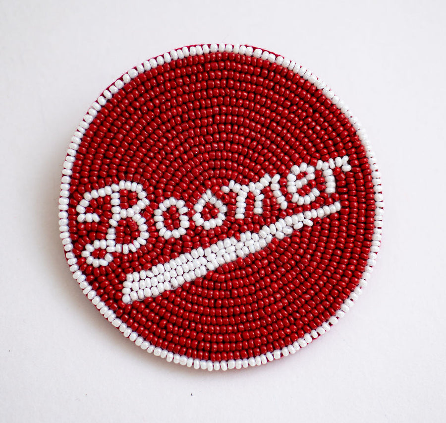 OKLAHOMA HAND BEADED GAMEDAY BUTTON - PUSH PIN FAN ACCESSORIES - RETRO FONT