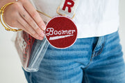 OKLAHOMA HAND BEADED GAMEDAY BUTTON - PUSH PIN FAN ACCESSORIES - RETRO FONT