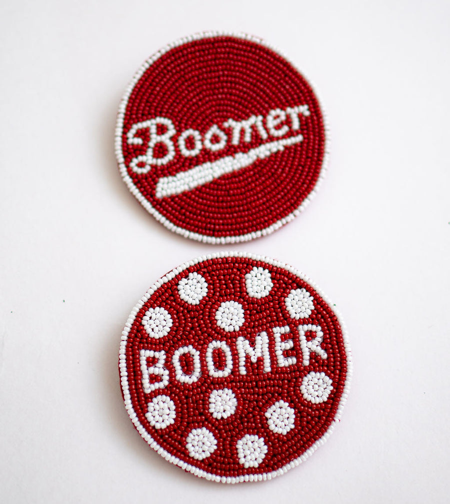 OKLAHOMA HAND BEADED GAMEDAY BUTTON - PUSH PIN FAN ACCESSORIES - POLKA DOTS