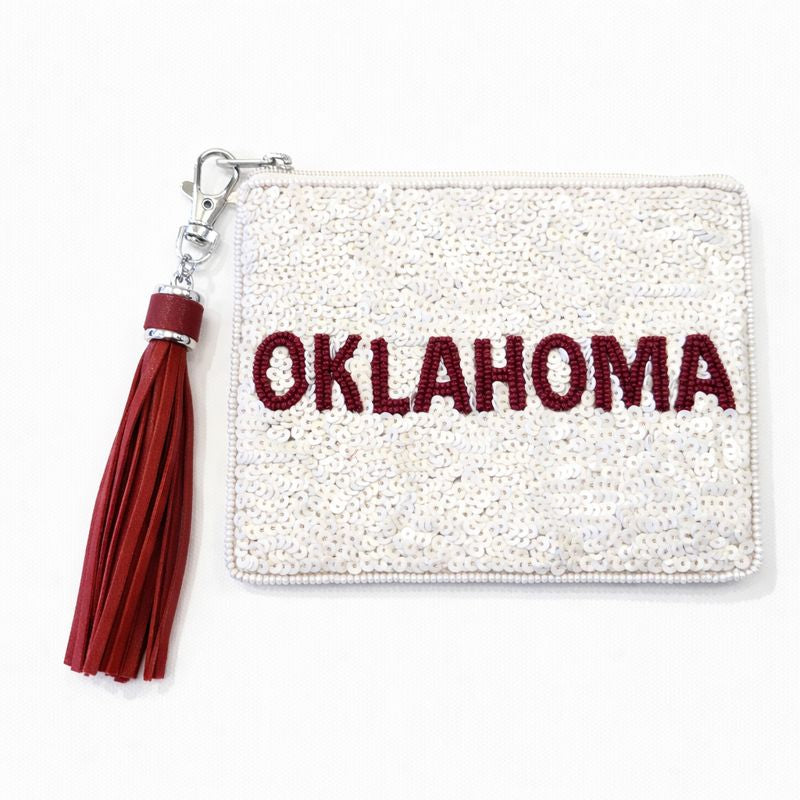 Handmade Beaded Gameday Custom Coin Purse | Bag for Clear Stadium Bags | Oklahoma Sooners | Boomer | 405 Local Original | OU I Sequin
