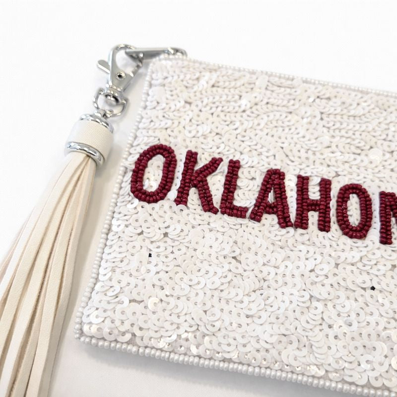 Handmade Beaded Gameday Custom Coin Purse | Bag for Clear Stadium Bags | Oklahoma Sooners | Boomer | 405 Local Original | OU I Sequin