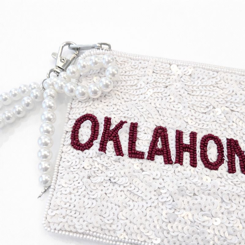 Handmade Beaded Gameday Custom Coin Purse | Bag for Clear Stadium Bags | Oklahoma Sooners | Boomer | 405 Local Original | OU I Sequin