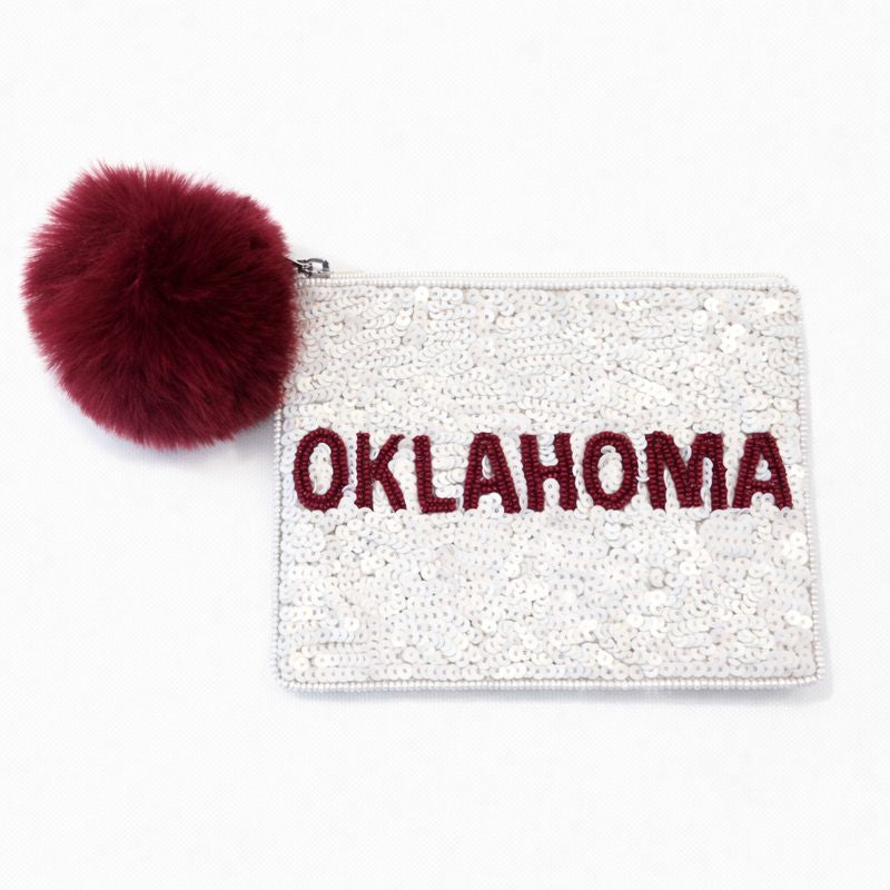 Handmade Beaded Gameday Custom Coin Purse | Bag for Clear Stadium Bags | Oklahoma Sooners | Boomer | 405 Local Original | OU I Sequin