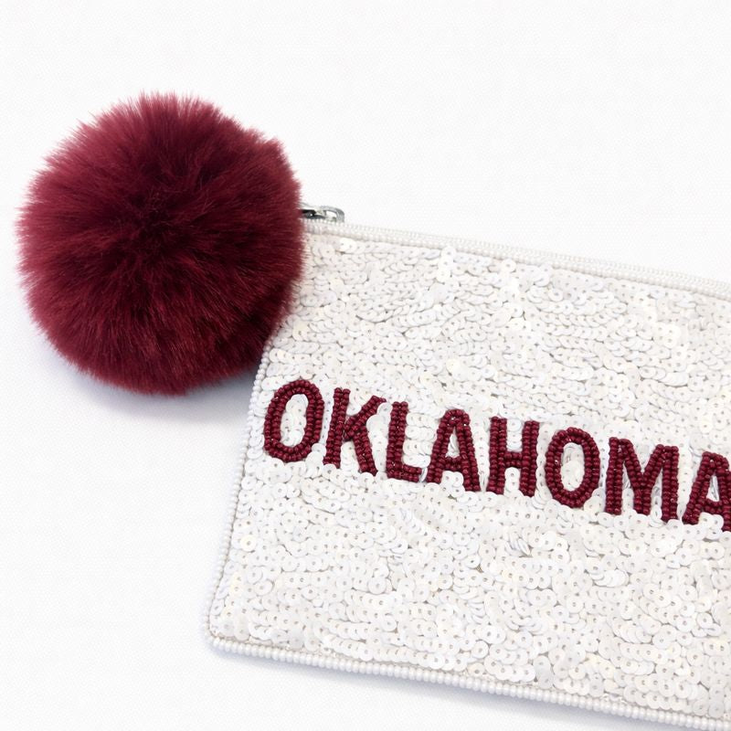 Handmade Beaded Gameday Custom Coin Purse | Bag for Clear Stadium Bags | Oklahoma Sooners | Boomer | 405 Local Original | OU I Sequin