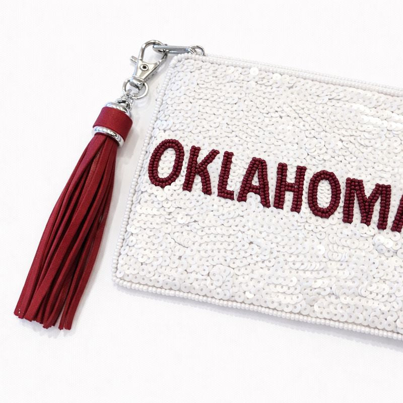 Handmade Beaded Gameday Custom Coin Purse | Bag for Clear Stadium Bags | Oklahoma Sooners | Boomer | 405 Local Original | OU I Sequin