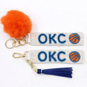OKC Thunder Gameday Beaded Keychain Purse Charm I Handmade Basketball I Sequin Keyring