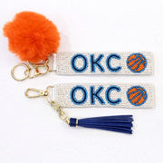 OKC Thunder Gameday Beaded Keychain Purse Charm I Handmade Basketball I Sequin Keyring