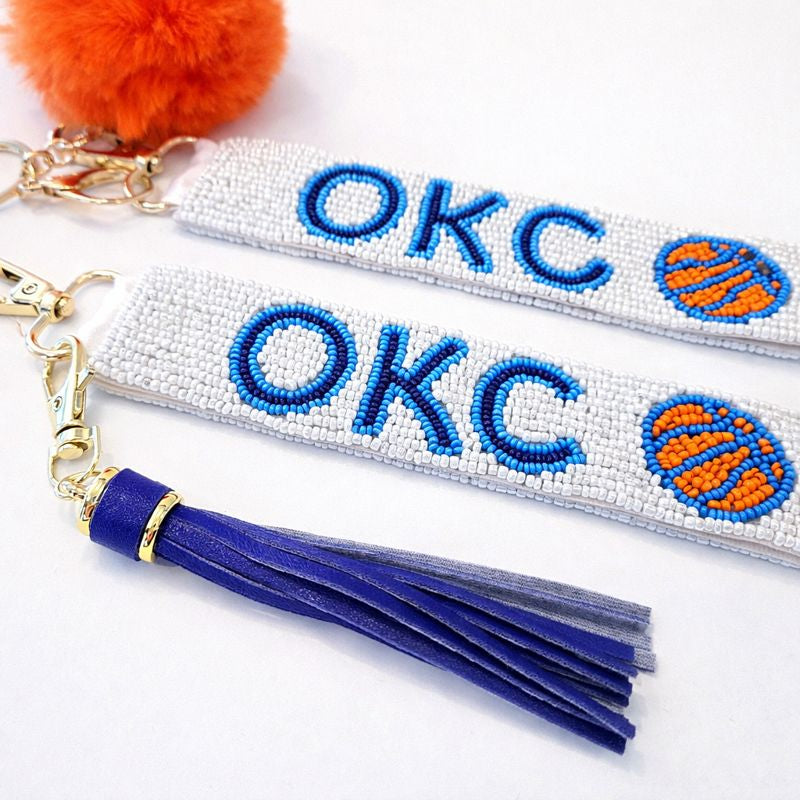 OKC Thunder Gameday Beaded Keychain Purse Charm I Handmade Basketball I Sequin Keyring