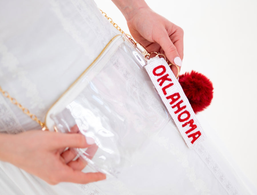 Oklahoma Bag Charm / Keychain / Wristlet Sequins White