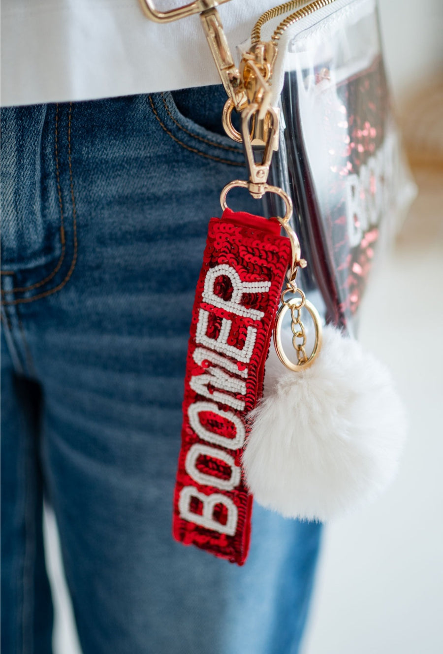 Oklahoma Bag Charm / Keychain / Wristlet Sequins Red