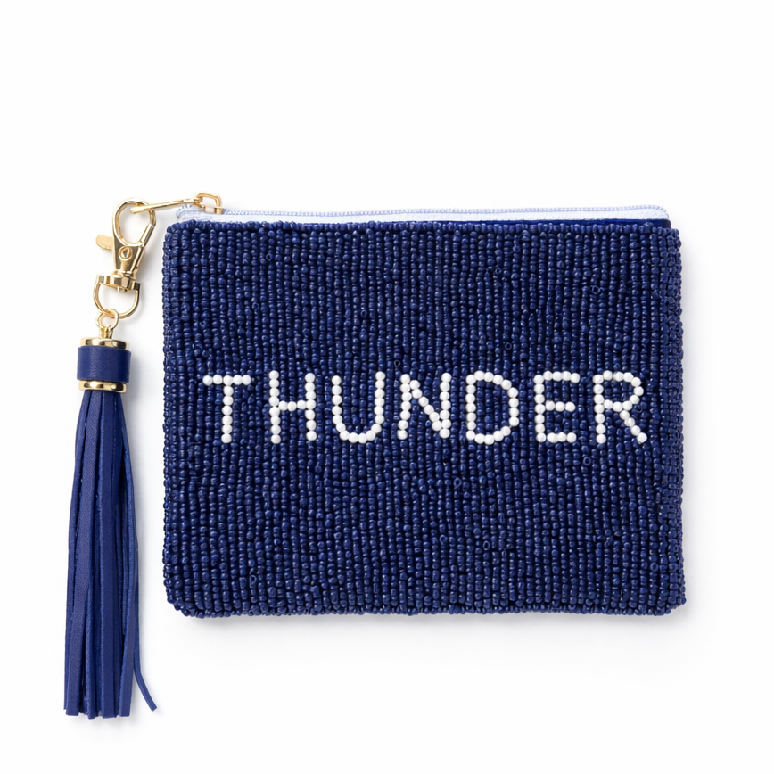 Handmade Beaded Gameday Custom Coin Purse | Bag for Clear Stadium Bags | OKC Thunder | Oklahoma  I Pearl Font