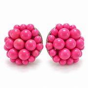 The Jackie Ohhh So Retro Beaded Cluster Earrings in Hot Pink