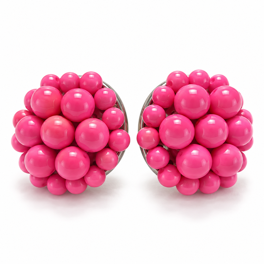 The Jackie Ohhh So Retro Beaded Cluster Earrings in Hot Pink