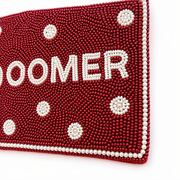 Handmade Beaded Pearl Gameday Custom Coin Purse | Bag for Clear Stadium Bags | Oklahoma Sooners | Boomer | 405 Local Original | Polka Dot Pearl Border
