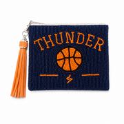Handmade Beaded Gameday Custom Coin Purse | Bag for Clear Stadium Bags | OKC Thunder | Oklahoma  I Navy Classic Bolt