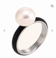 The Maggie Gumball Pearl Ring in Black Enamel