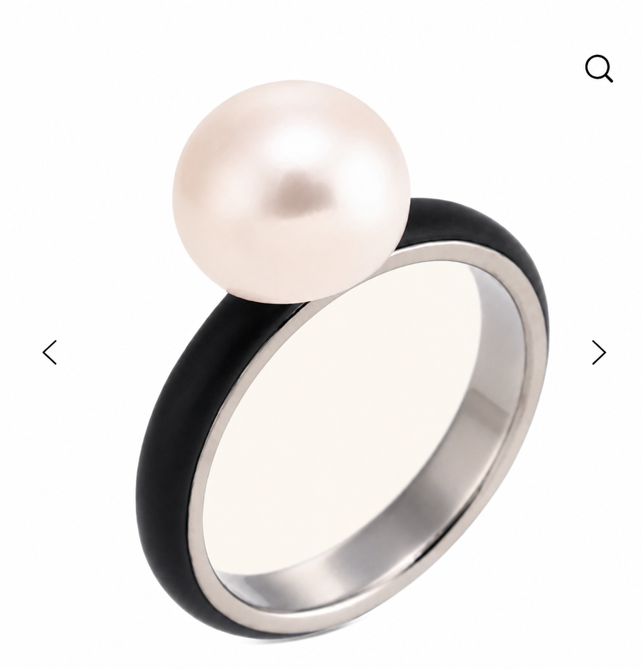 The Maggie Gumball Pearl Ring in Black Enamel